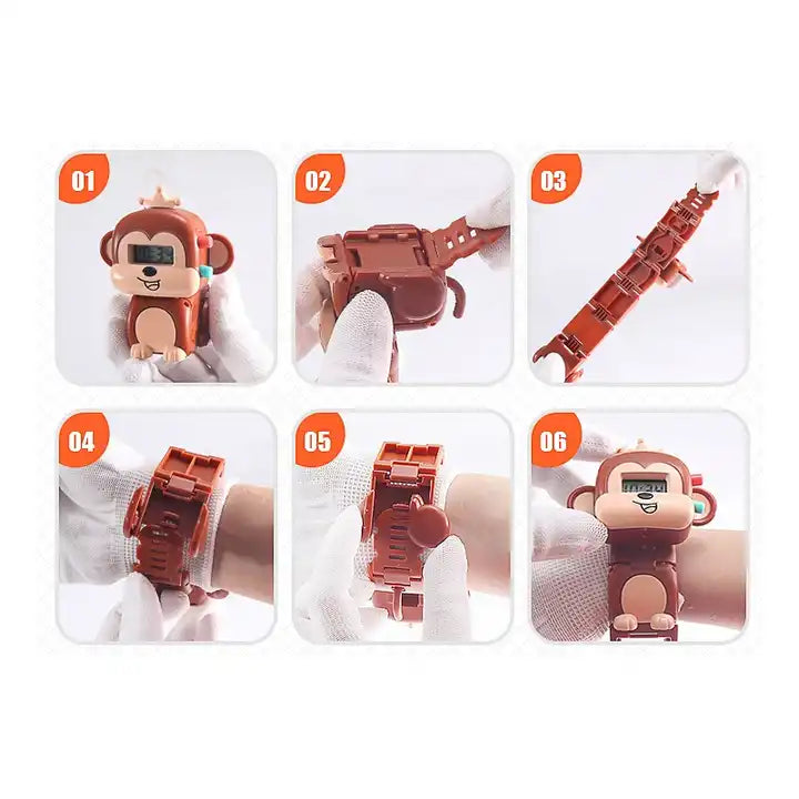 Samtoy Cartoon Animal Electronic Pets Deformation Digital Watch Toy | Fun Kids' Watch with Silicone Strap