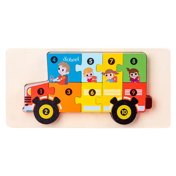 CPC Best 3D Eco-Friendly Dinosaur Car Cartoon Jigsaw Puzzle Educational Wooden Game for Kids