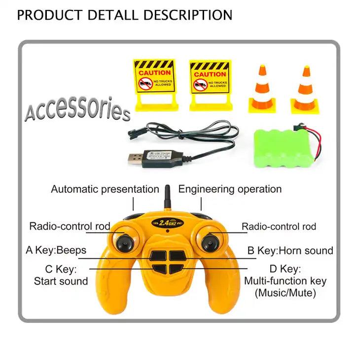 1:24 Scale RC Bulldozer - 6 Channels Remote Control Toy for Kids