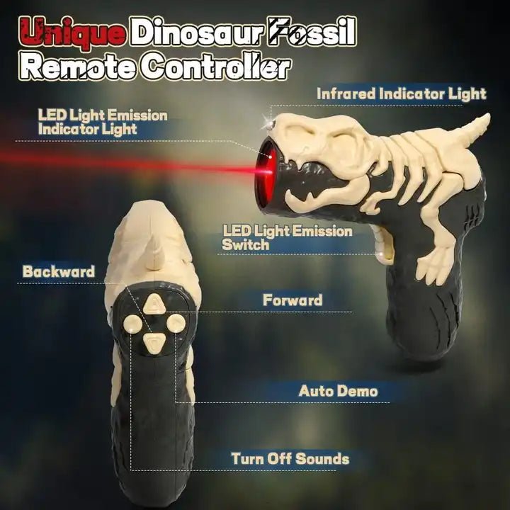 Remote Control Walking Dinosaur Toy for Boys - 2-in-1 Light Chasing Electric RC Dinosaur with Lights and Sounds