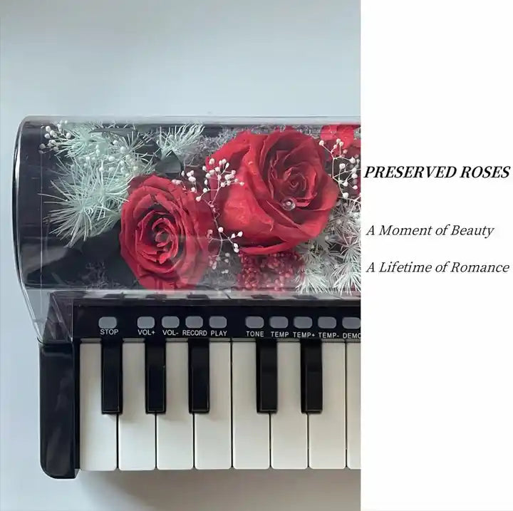 32-Key Small Piano Keyboard with Preserved Roses and LED Lights – Musical Instrument for Girls Ages 3-8 Years