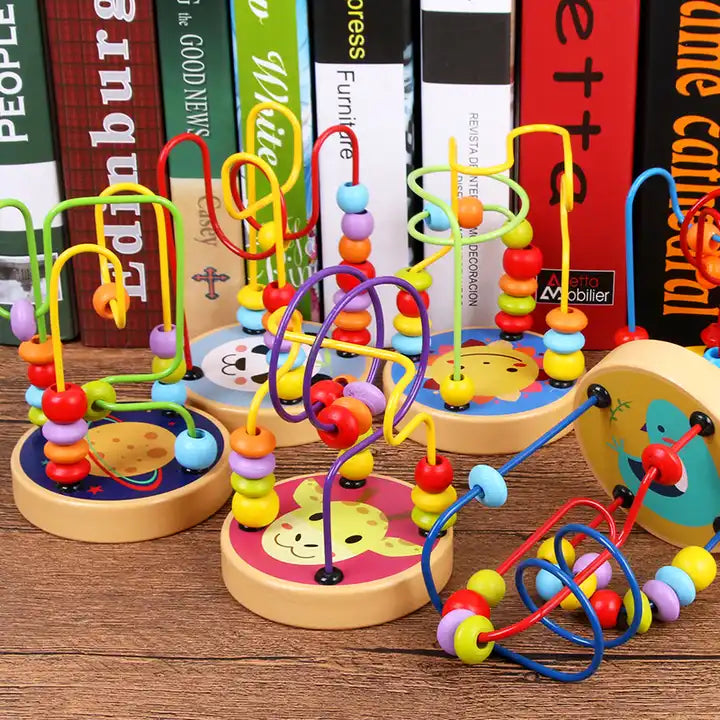 Montessori Mini Wire Roller Puzzle with Counting Frames ? Wooden Educational Circle Bead Maze for Toddlers and Kids