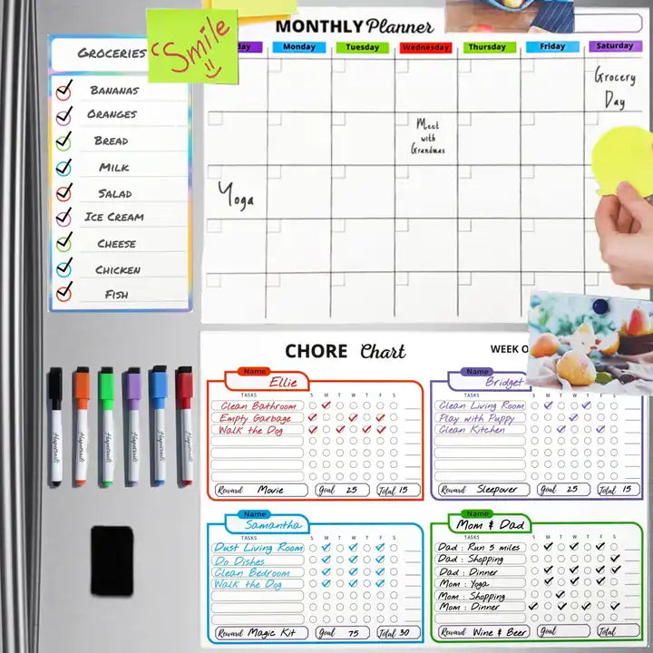 Weekly Planner Calendar for Multiple Kids Blank Magnetic List Magnetic Dry Erase Chore Chart Fridge Magnets