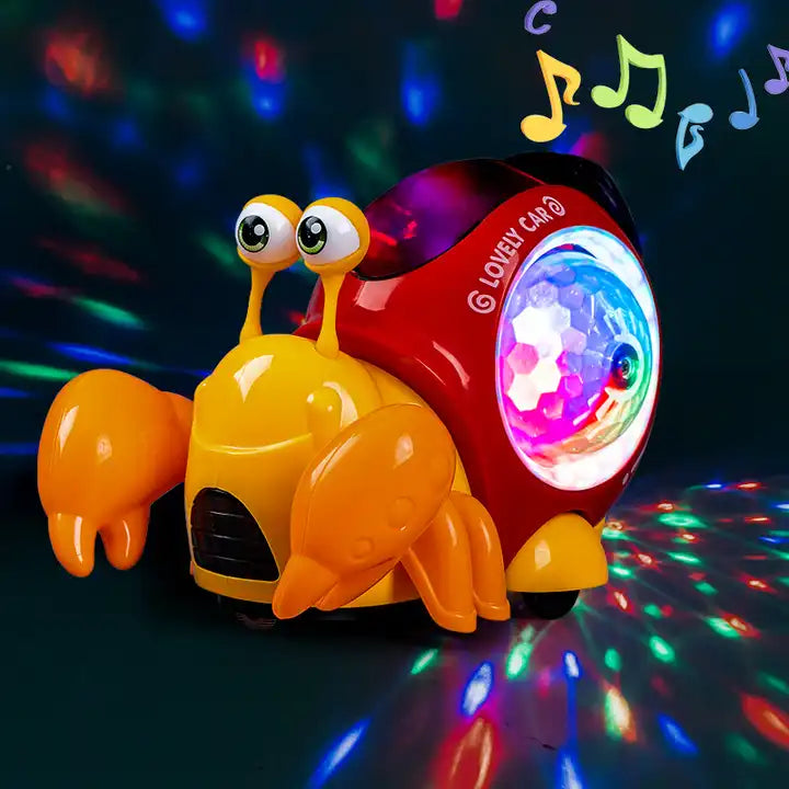 Kids Electric Pet Sensory Walking Hermit Crab Toy | Transparent Projection & Colorful Flashing Lights | Musical Baby Learning Toy