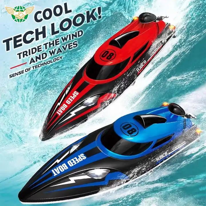 2.4GHz Waterproof RC Speedboat - High-Speed 25KM/H Racing Boat with Water Cooling and Lights