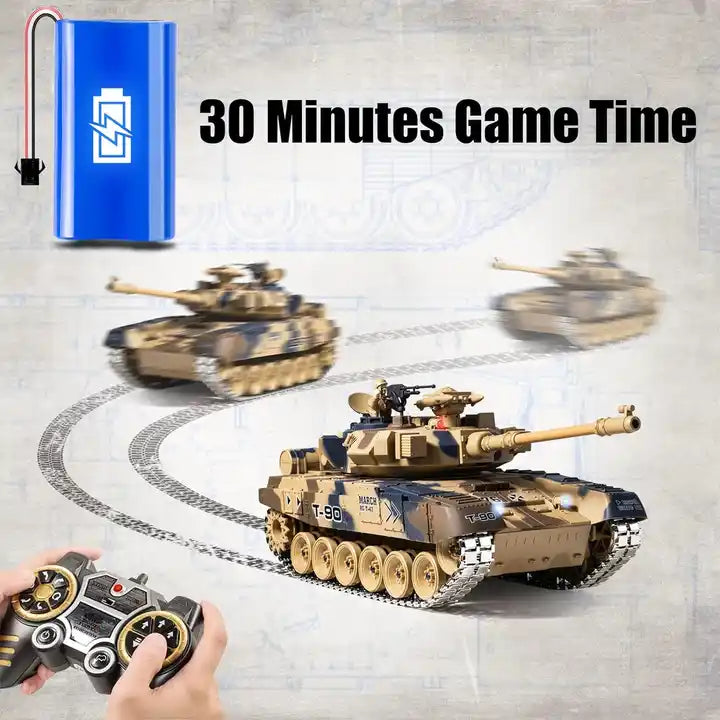 1/18 RUS T-90 RC Battle Tank Set - Remote Control Battling Game Tank Combat Toy for Kids