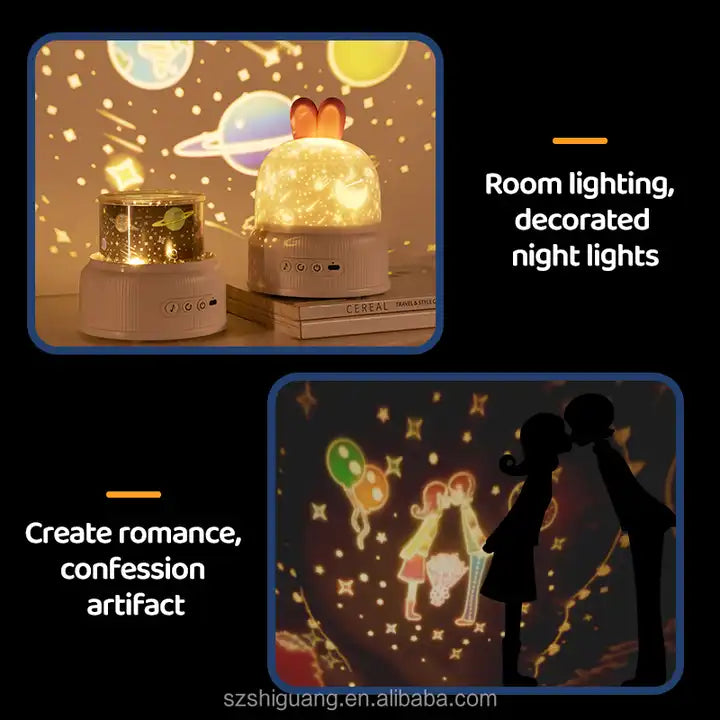 3D LED Projection Night Lamp Music Box Rotating Star Light Atmosphere Projector