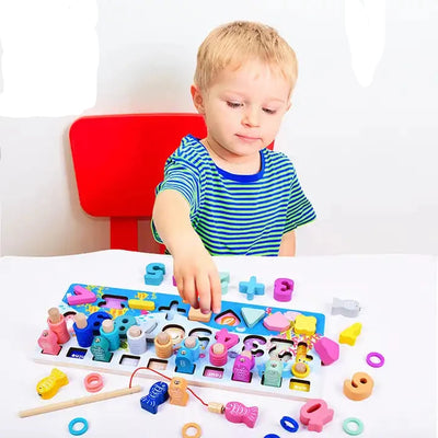 New Montessori Educational Wooden Toys ? Count Numbers Matching Logarithmic Board Fishing Game for Kids