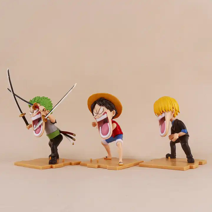 3PCS/SET Manga Figurine Statues - Hunger Luffy Zoro Sanji Q Version Funny PVC Anime Figure Model Toys Dolls