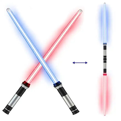 2-Pack Kids Laser Saber Fencing Toy ? Extendable 2-in-1 Colorful Flashing LED Sword with Sound