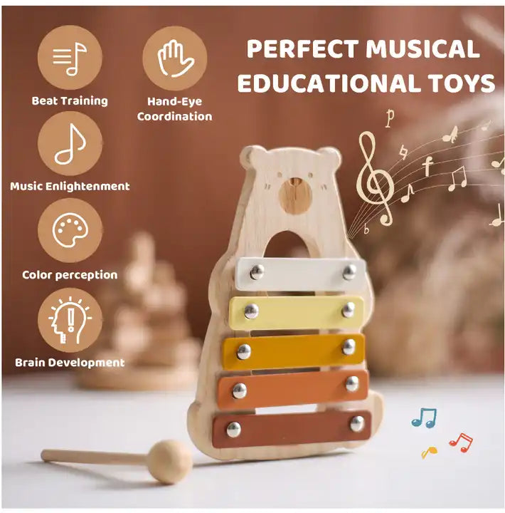 OEM Wooden Montessori Rattle Bell Drum | Sensory Musical Instruments for Babies | Toddler Early Education Toy & Birthday Gift