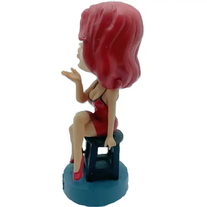 Creative Resin Decorative Home Art Gift - Sexy Red Haired Girl Bobble Head Statue