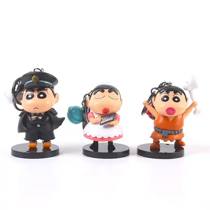 Crayon Shin-chan 3D Figure Keychain Set | 6PCS Anime Accessories | 8CM Plastic Keyrings Model Toy Dolls