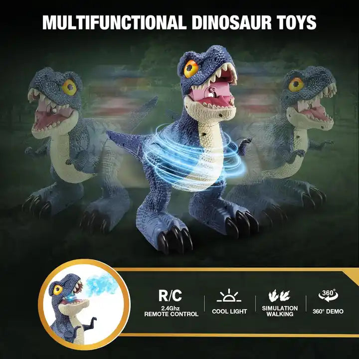 RC Tyrannosaurus Rex Dinosaur Toy with Lights, Music, Auto-Demo, and Spray Functions - Interactive Remote Control Dinosaur Toy for Kids