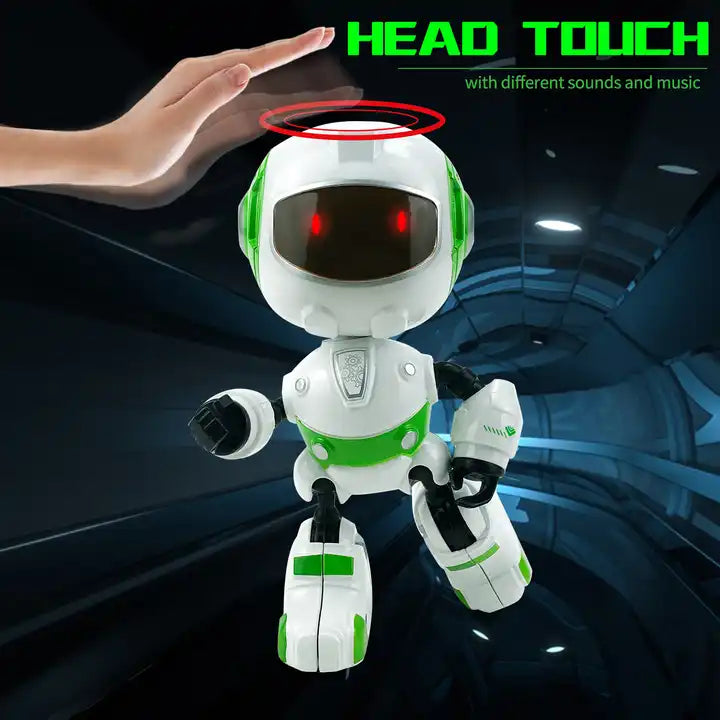 Green Alloy Metal Mini Talking Smart Robot - Intelligent Recording Electric Toy with Light and Sound