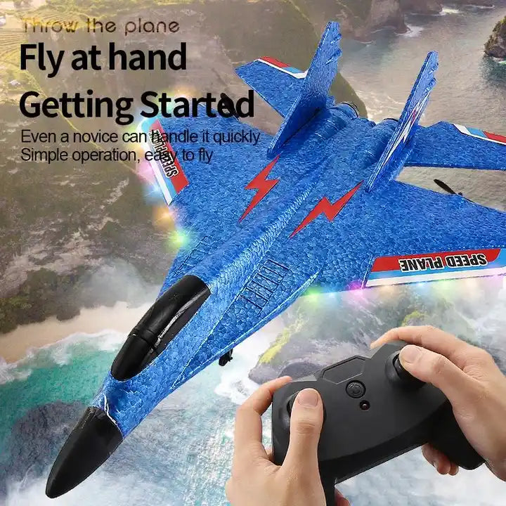 Dynamic F-22 Raptor Remote Control Jet Fighter Toy - 2.4GHz 6-Axis Gyro Plane with LED Light Strip