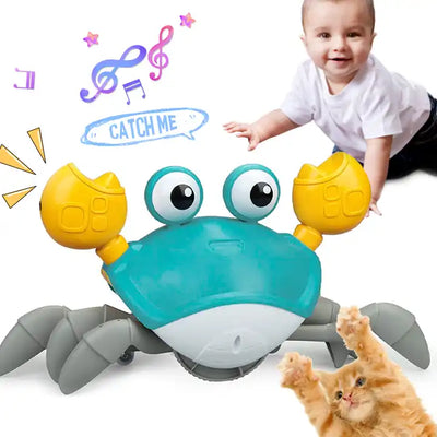 Interactive Electric Music Walking Crab Toy | Auto-Sensing Crawling Baby Toy for Tummy Time Learning