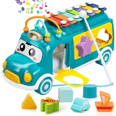 TOY Life Multi-Functional Learning Instrument Bus | Xylophone Musical Toy with Matching Building Blocks for Kids