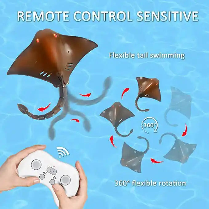 Interactive Electric Manta Ray Toy - 2.4G Wireless Waterproof RC Swimming Fish for Kids Ages 5+