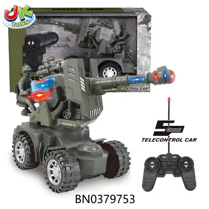 5CH Remote Control Assault Tank with Light - Kids Boy's Gift RC Toy Battle Tank