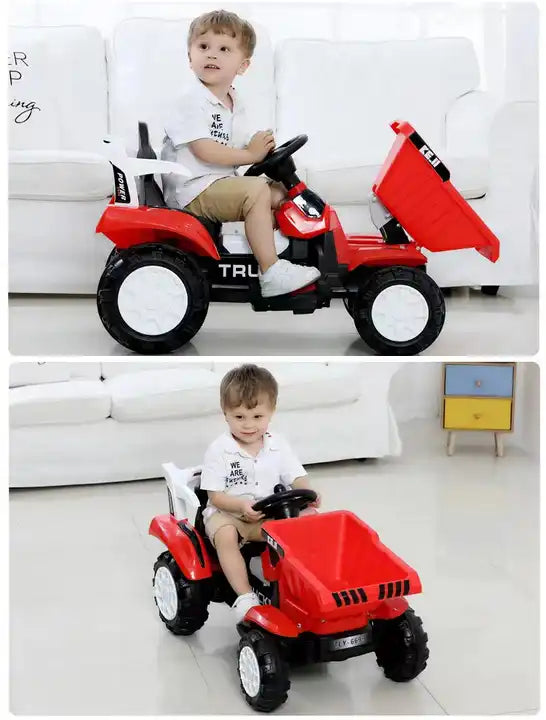 Kids Battery-Powered Dump Truck Tractor - Ride-On Toy with Walking Tractor Feature