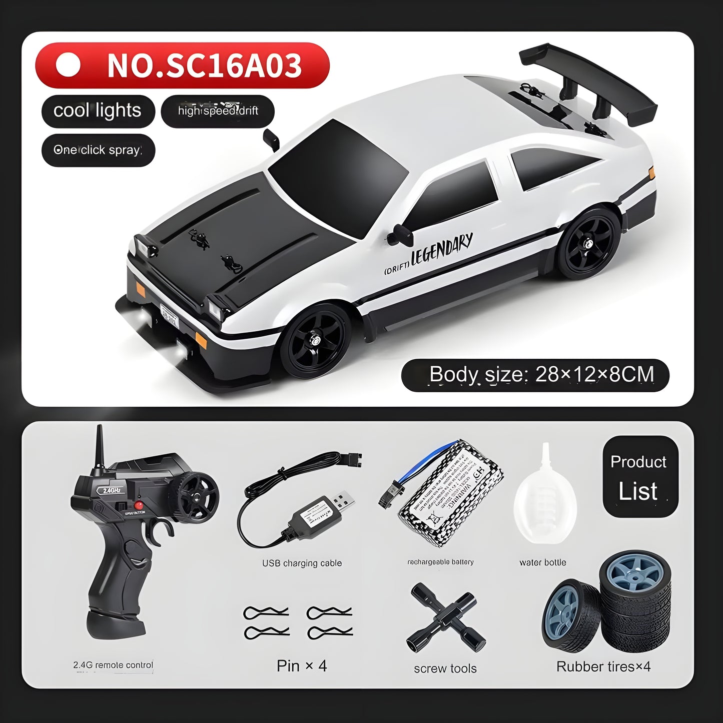 1:16 Scale 2.4G 4WD RC Drift Car – High-Speed Electric, App-Controlled, LED Light, Brushless Motor