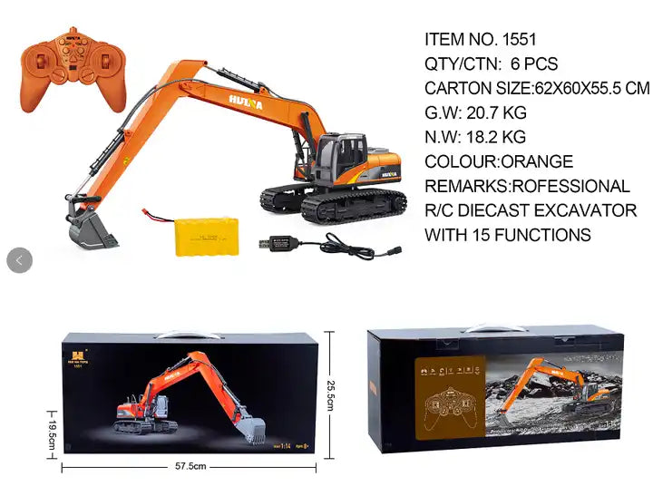 1/14 Scale 15-Channel Remote Control Excavator Truck