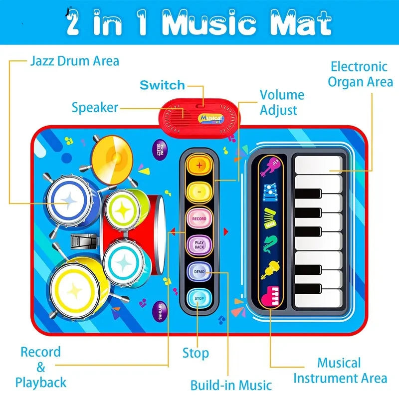 Engaging Baby Musical Mat for 1-Year-Olds: 2-in-1 Piano and Drum Play Mat for Toddlers Aged 1-2 Years - Ideal Infant Music Toy for 12-18 Month Olds - Perfect Birthday and Holiday Gift for Boys and Girls Aged 1-3