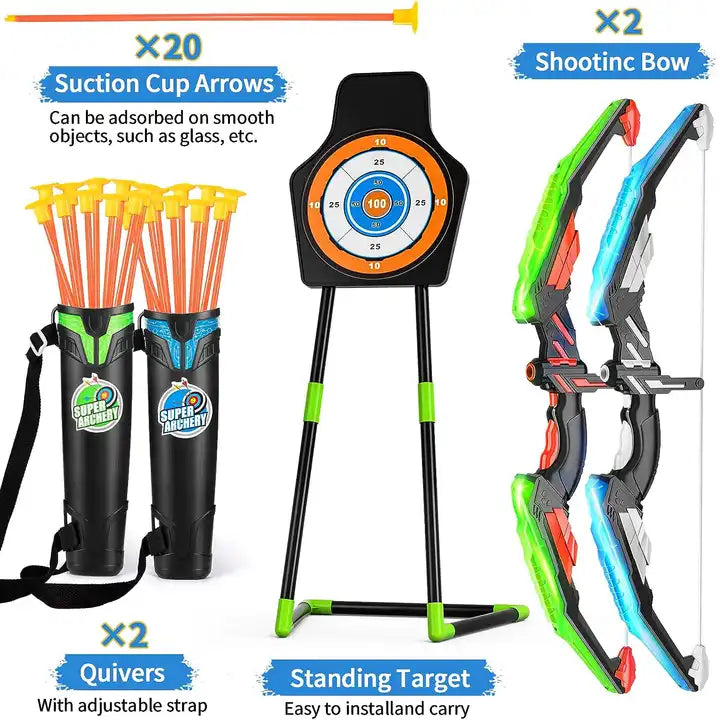 2-Pack Archery Bow and Arrow Toys Set for Adults and Kids | Indoor & Outdoor Toy with 20 Suction Cup Arrows and Target