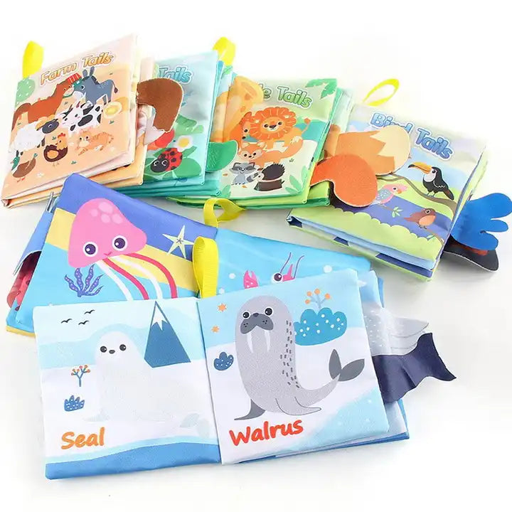 Baby Early Education Toys – Sound Paper 3D Animal Tail Cloth Book, Interactive Soft Book for Infants, Sensory Development & Learning Toy, Ages 0-3