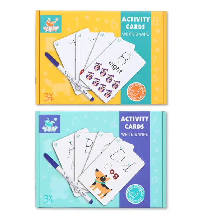 Kids Toddlers Learning Flash Cards - IQ Activity Card - Write and Wipe Educational Cards