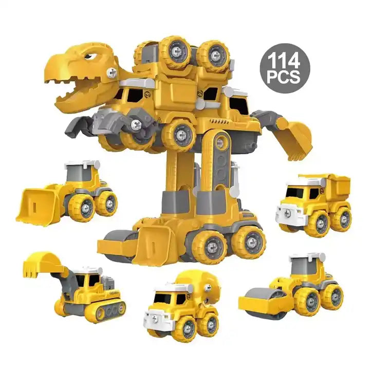 5 in 1 DIY Engineering Vehicle – Remote Control RC Car Transform T-Rex Deformation Dinosaur Robot Toys Assembled Car Set