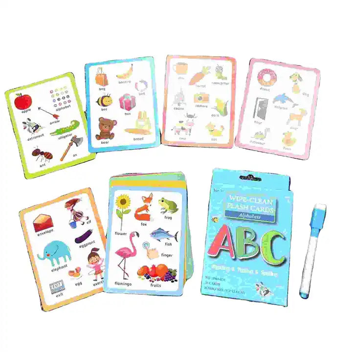 Wipe-Clean Alphabet Flash Cards - Learning Toy for Preschool Toddler Flashcards - 36 Picture Cards