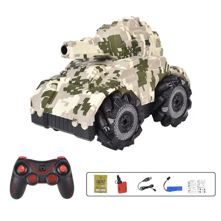 360-Degree Spinning RC Stunt Tank with Light, Sound & Gel Ball Shooter - 2.4G Radio Control