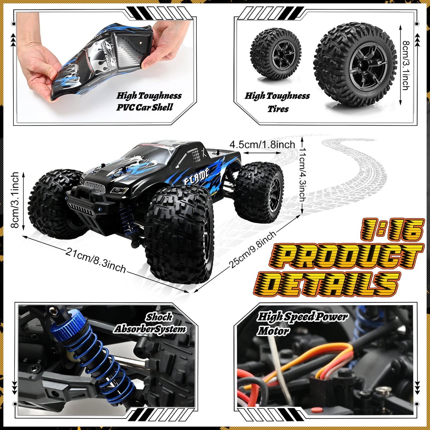 1:16 Scale 2.4GHz High-Speed Remote Control Monster Car – 4WD Cross Country Racing RC Vehicle for Kids