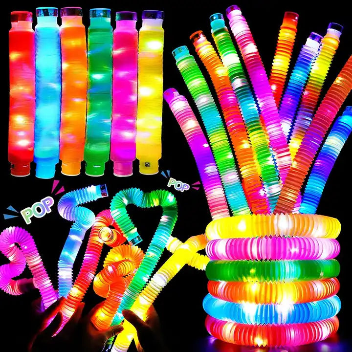 FTZ Trend Products 2024 Plastic Fidget Pop Tube Toys - LED Light Up Pipe Fidget Sensory Toys for Kids and Adults