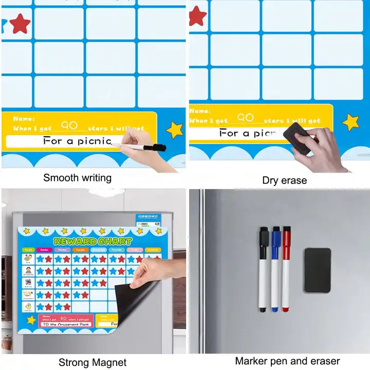 Children Self-Discipline Calendar Good Behavior Schedule Responsibility Star Magnetic Kids Reward Chart Fridge Magnets