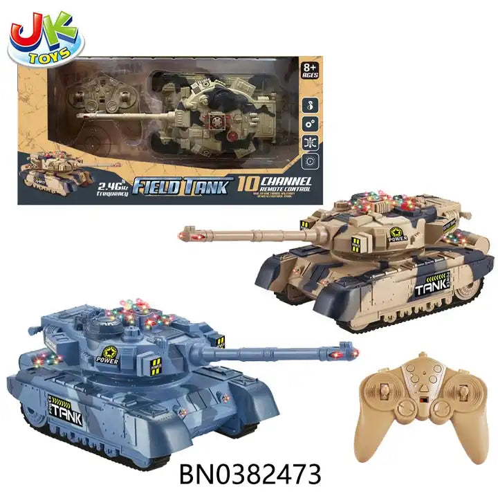 Children 2.4GHz 10CH RC Toy Tank - Military Vehicle with 360-Degree Rotation