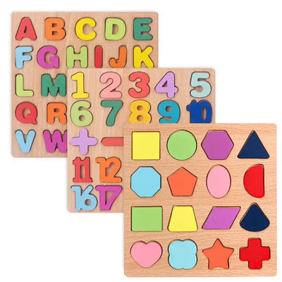 Wooden Alphabets and Numbers 3D Learning Jigsaw Puzzle ? DIY Montessori Educational Activity Board Game for Kids