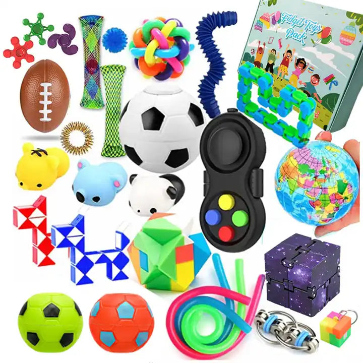 Fidget Sensory Toys Set | Pack with Fidget Spinners, Squishy Mochi Toys, Stress Balls & Advent Calendar Mystery Box