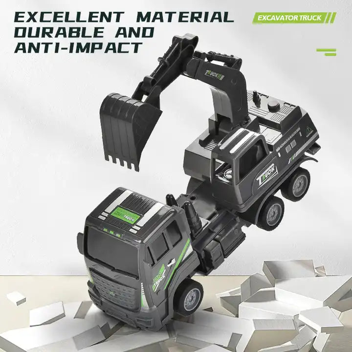 RC Excavator with Lights - 4CH Plastic Black Rotation Remote Control Truck Engineering Vehicle