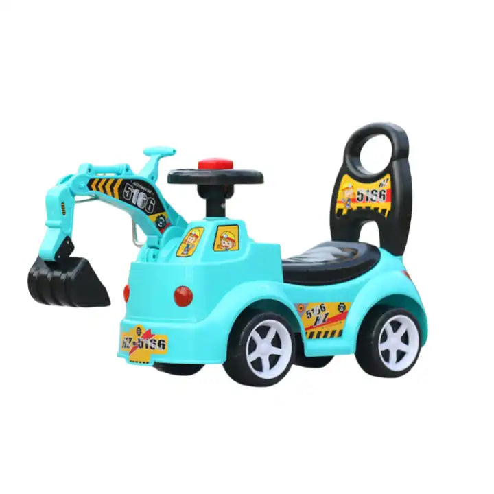 2-in-1 Cheap Plastic Ride-On Excavator Digger for Toddlers - Pedal-Free Mini Sliding Tractor with Music