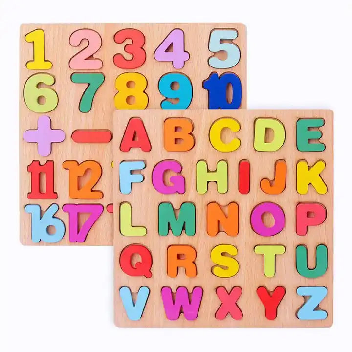 Wooden Board Alphabet and Number Puzzle | 3D Montessori Learning Toy for Kids | Early Educational Activity Boards for Boys and Girls