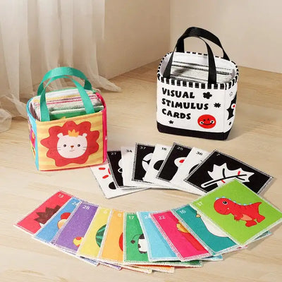 Montessori Flash Cards for Kids Educational - Black White Colorful Cognitive Cards Soft Flash Card with Cloth Storage