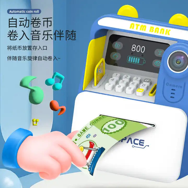 Kids Simulation Face Recognition Space ATM Piggy Bank | Intelligent Automatic Coin Rolling Saving Money Box Toy