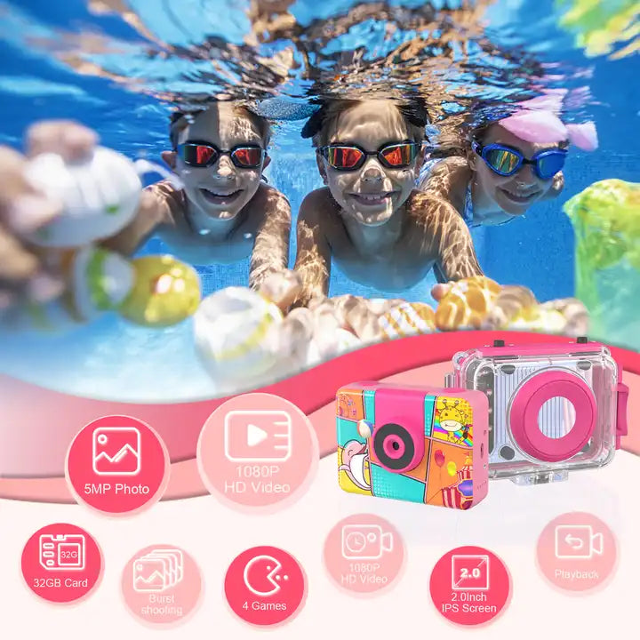 Kids Selfie Camera - Waterproof 1080P Video Camera for Kids