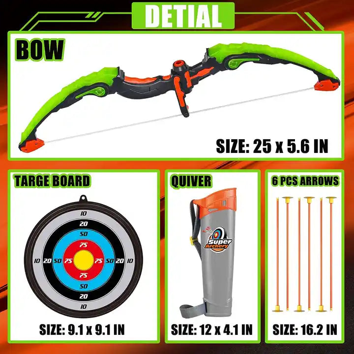 Bow and Arrow Archery Kids Set | LED Light Up Toy with 6 Suction Cup Arrows for Boys and Girls