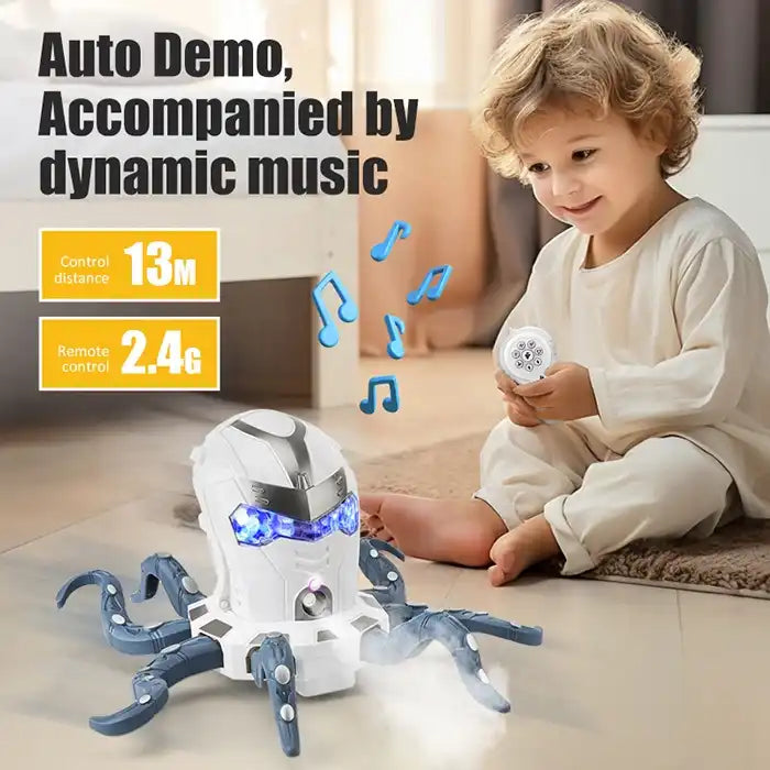 2.4G Remote Control Crawling Octopus Toy with Light, Music, and Mist - Electronic RC Animal for Kids