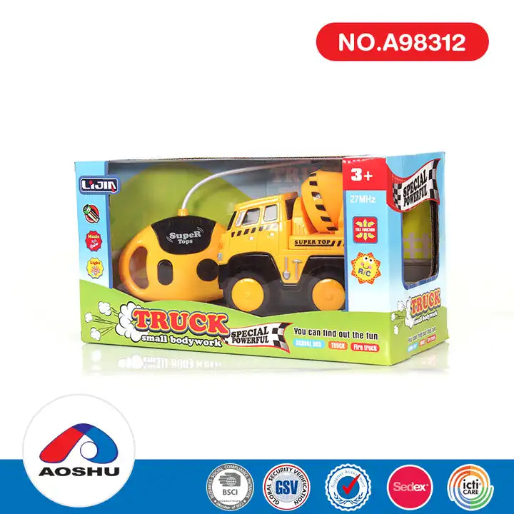 4 Channel Cartoon RC Dump Truck for Kids - Cement Truck Toy with Honking Sounds and Lights