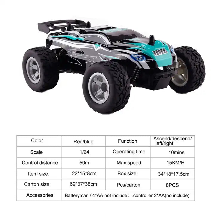 1:24 Scale High-Speed Electric RC Monster Truck - Off-Road Adventure Toy